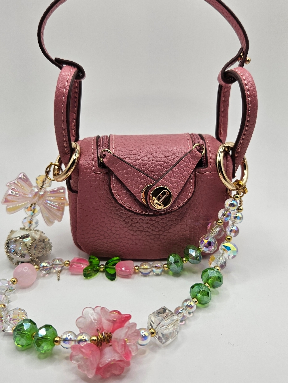 Pink Mini Bag with Charm And Phone Chain
